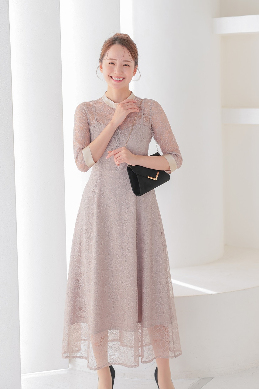etoll. ヴィンテージレースドレス 結婚式 グレイッシュベージュ　M etoll. エトル ヴィンテージレースドレス グレージュ/M｜結婚式