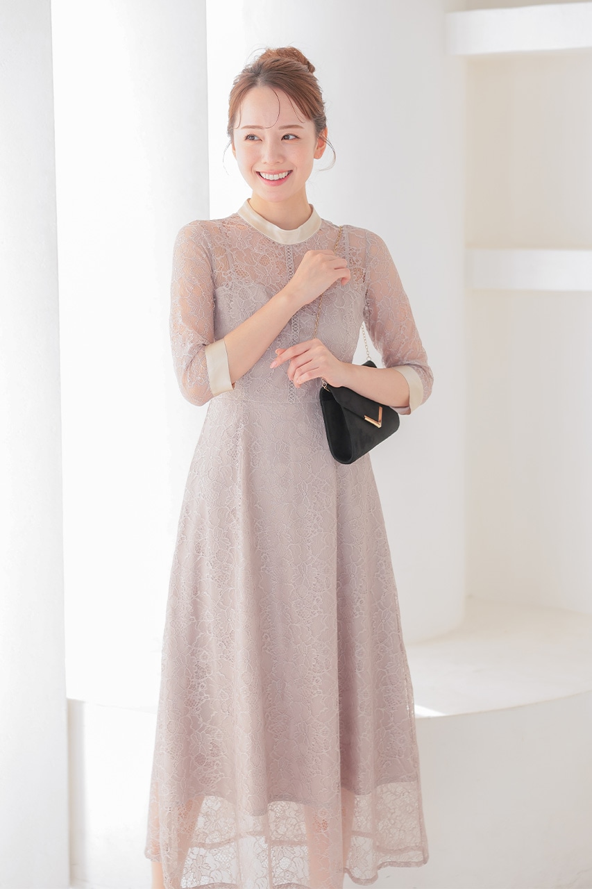mavimoon オケージョンドレス ピンクベージュ サテンドッキングオケージョンレースドレス ベージュ/M|結婚式