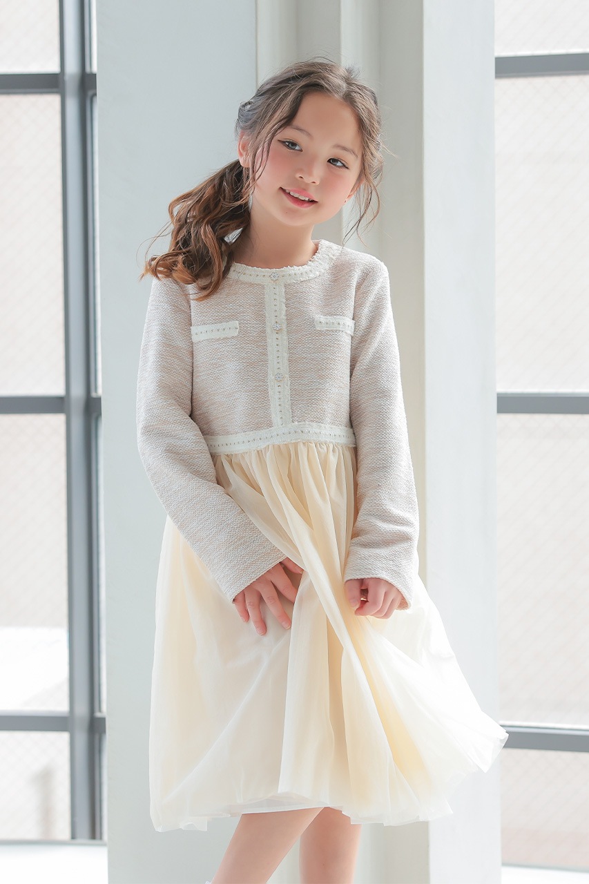 Girls ファンシーツイードワンピース 130cm｜結婚式のパーティードレス