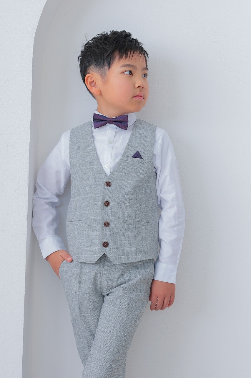 Boys グレーチェックベストスーツ 120cm(シャツ/ベスト/パンツ