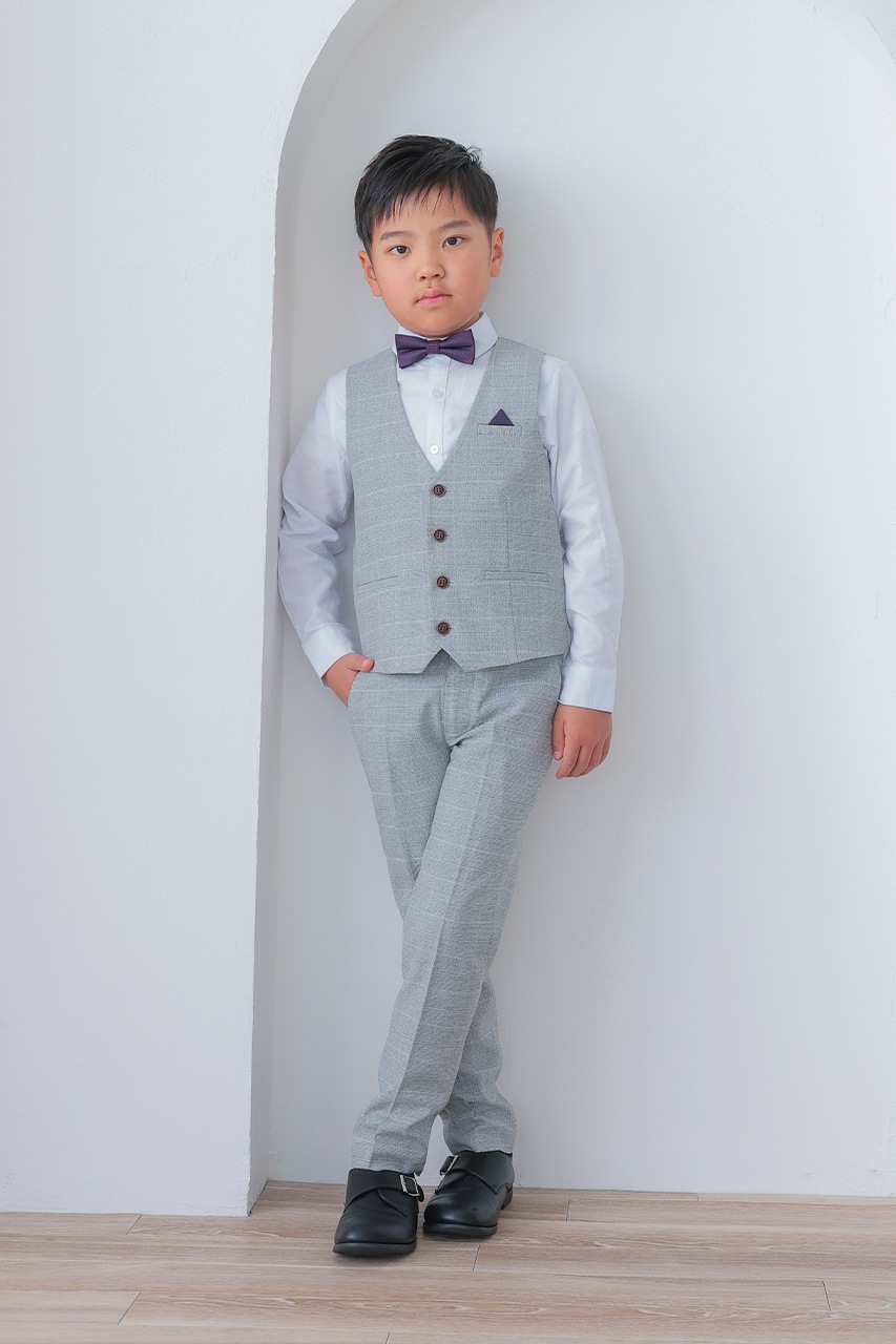 Boys グレーチェックベストスーツ 120cm(シャツ/ベスト/パンツ