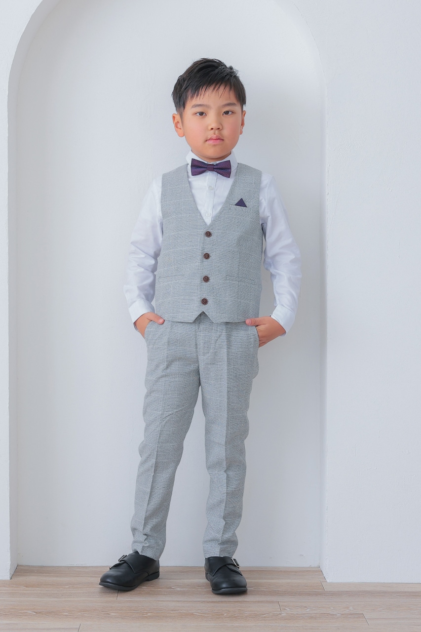 Boys グレーチェックベストスーツ 120cm(シャツ/ベスト/パンツ