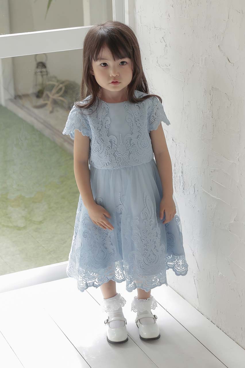 Kids レースフレアパーティードレス ライトブルー 9歳｜結婚式の