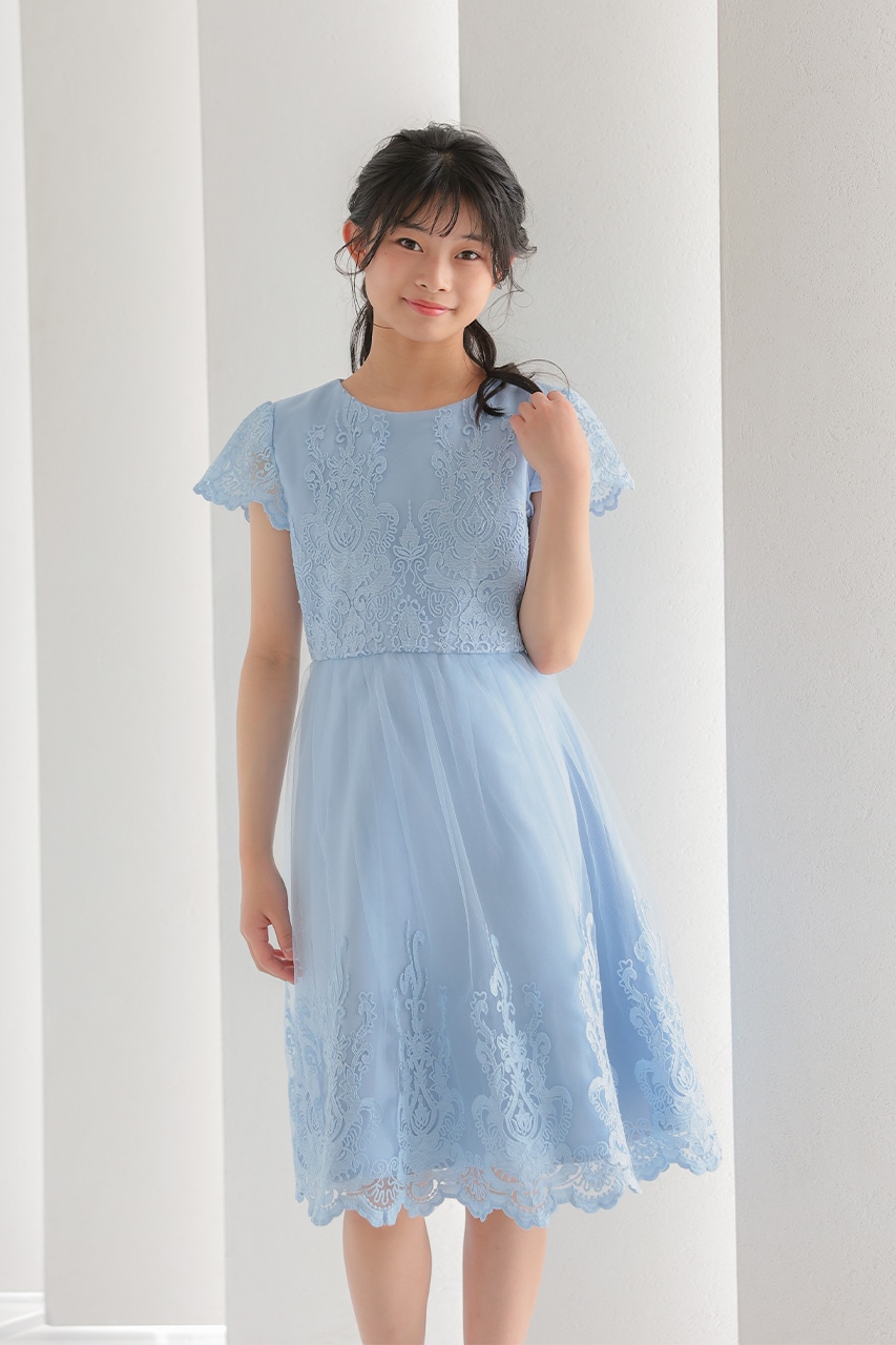 Kids レースフレアパーティードレス ライトブルー 11歳｜結婚式の