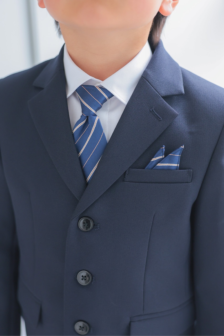 Boys 3つ釦ヘリンボーンフォーマルスーツ ネイビー 120cm(シャツ