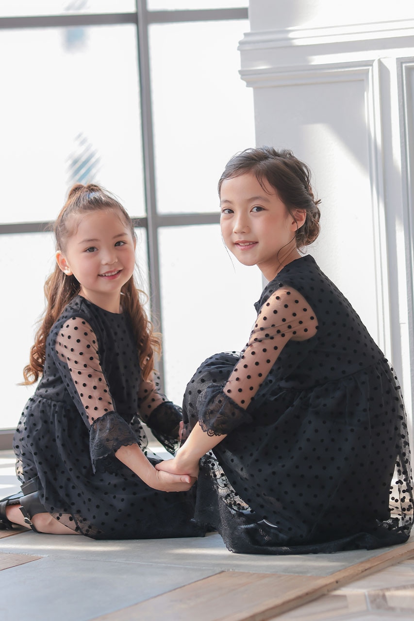 Kids ポルカドットブラックドレス 3歳｜結婚式のパーティードレスなら