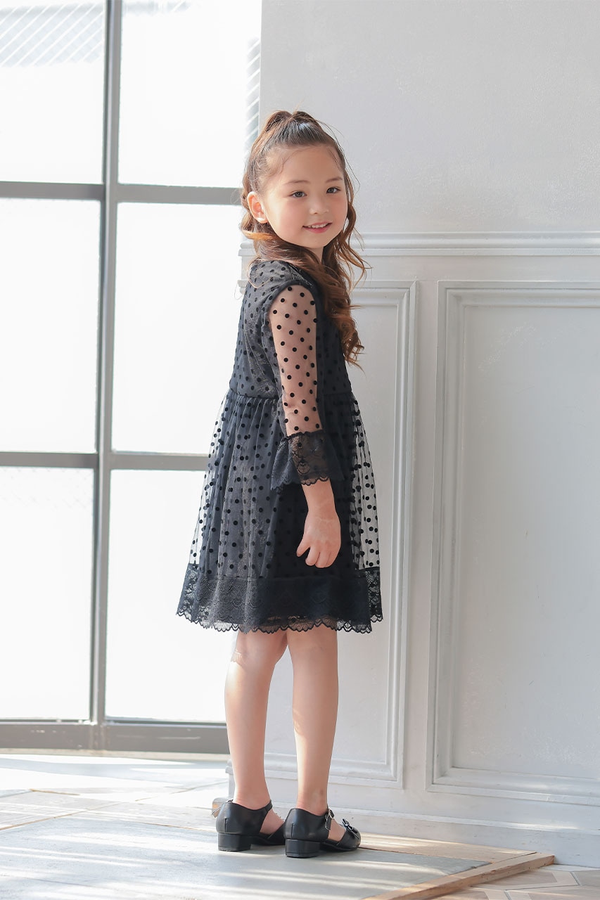 Kids ポルカドットブラックドレス 3歳｜結婚式のパーティードレスなら