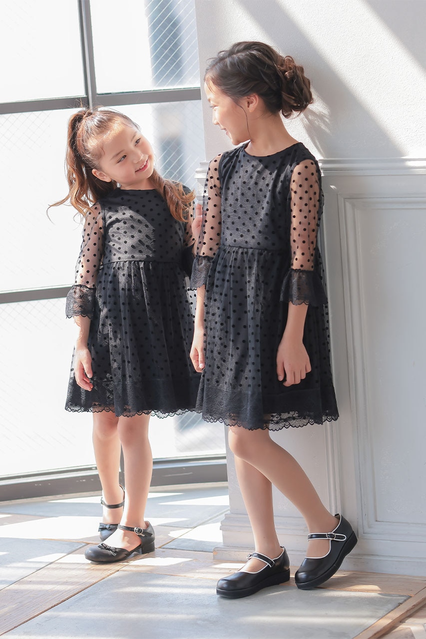 Kids ポルカドットブラックドレス 3歳｜結婚式のパーティードレスなら