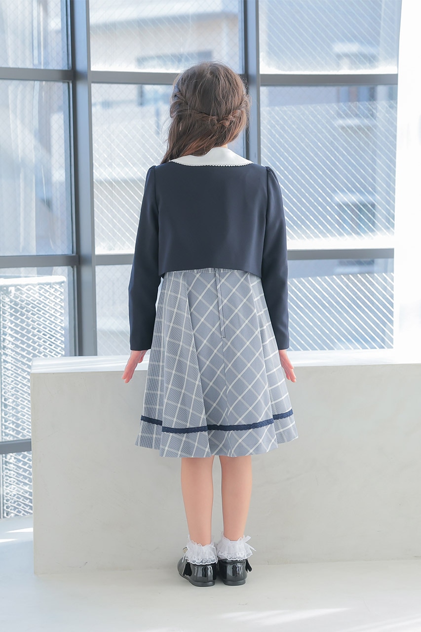 Girls リボン付きチェックワンピースアンサンブル 130cm