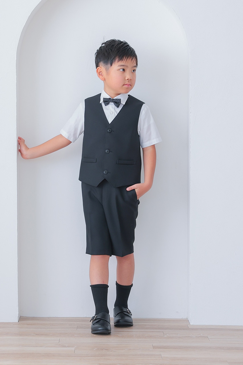 Boys 半袖ベストスーツセット ブラック 130cm(シャツ/ベスト