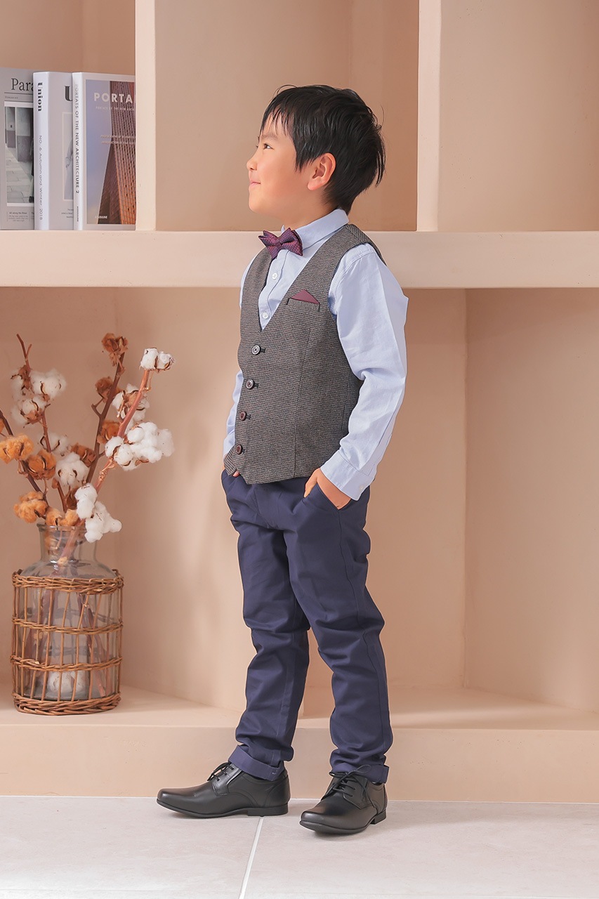Boys チェックベストアンサンブル 130cm(シャツ/ベスト/パンツ/蝶