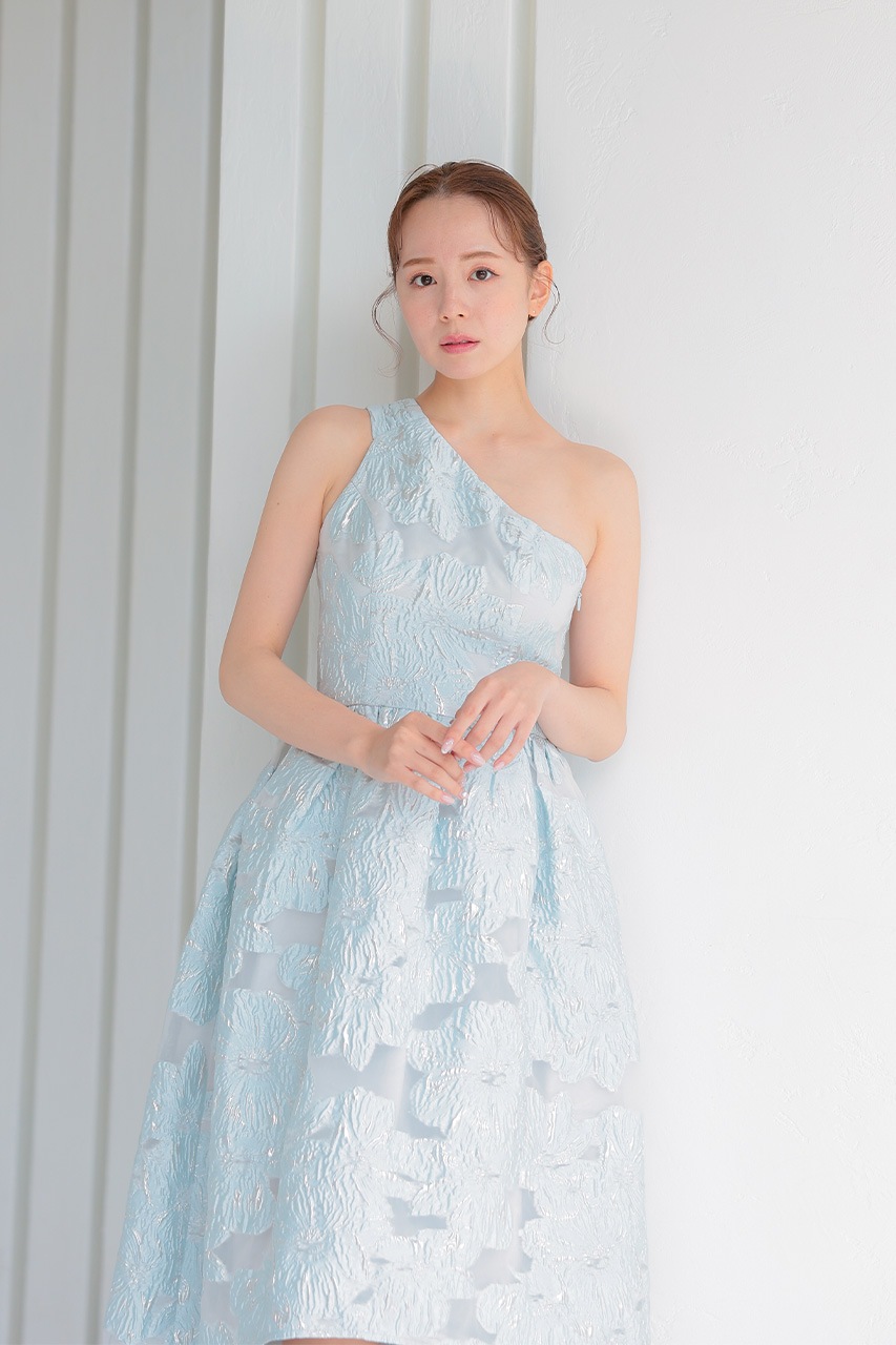 ワンショルダージャガードドレス｜結婚式のパーティードレスなら