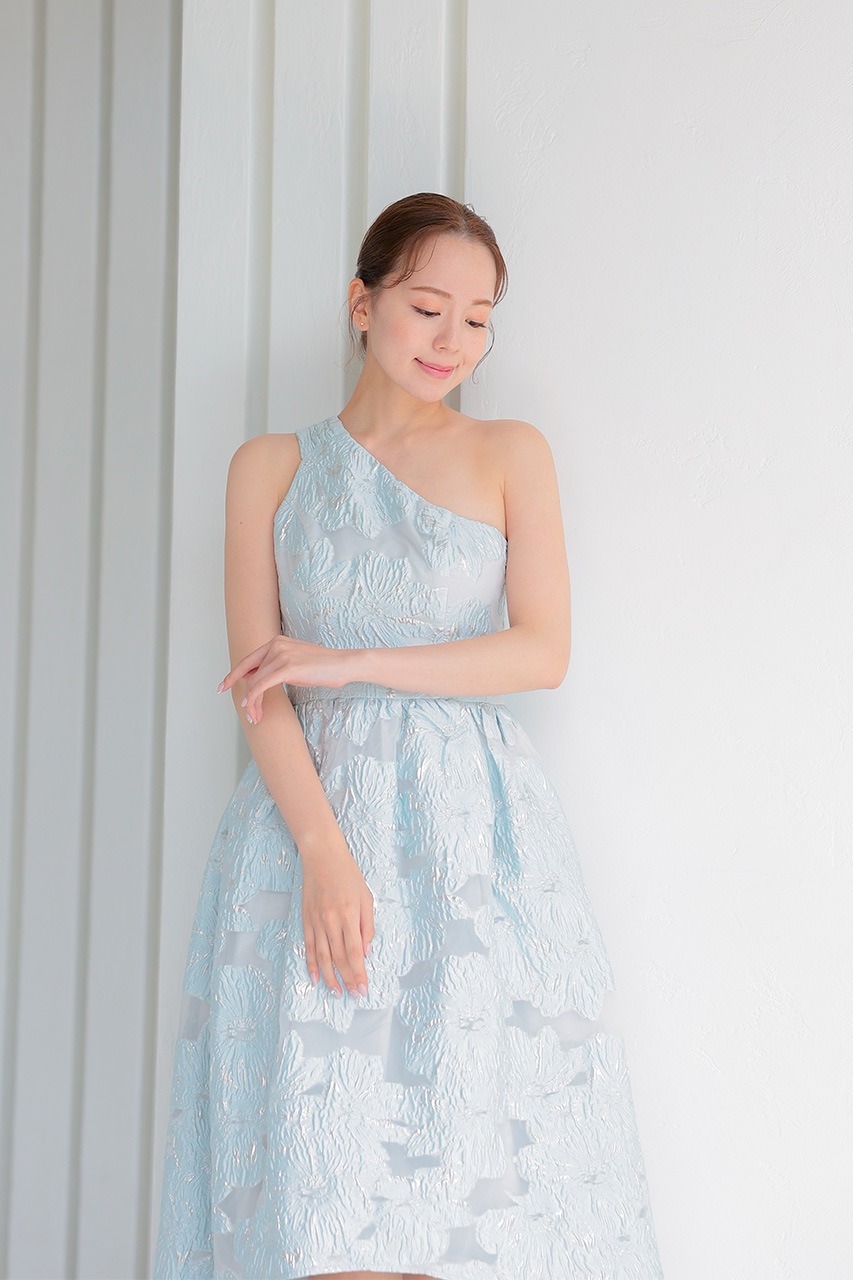 JOVANI Iジャガードワンショルダー 繊細ロングドレス ワンショルダージャガードドレス｜結婚式のパーティードレスなら
