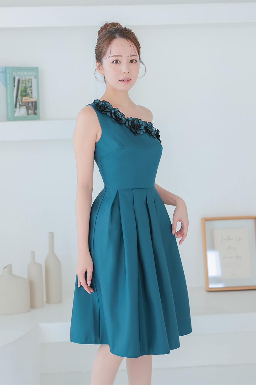 3Dフラワーディテールアシンメトリードレス Sサイズ｜結婚式の