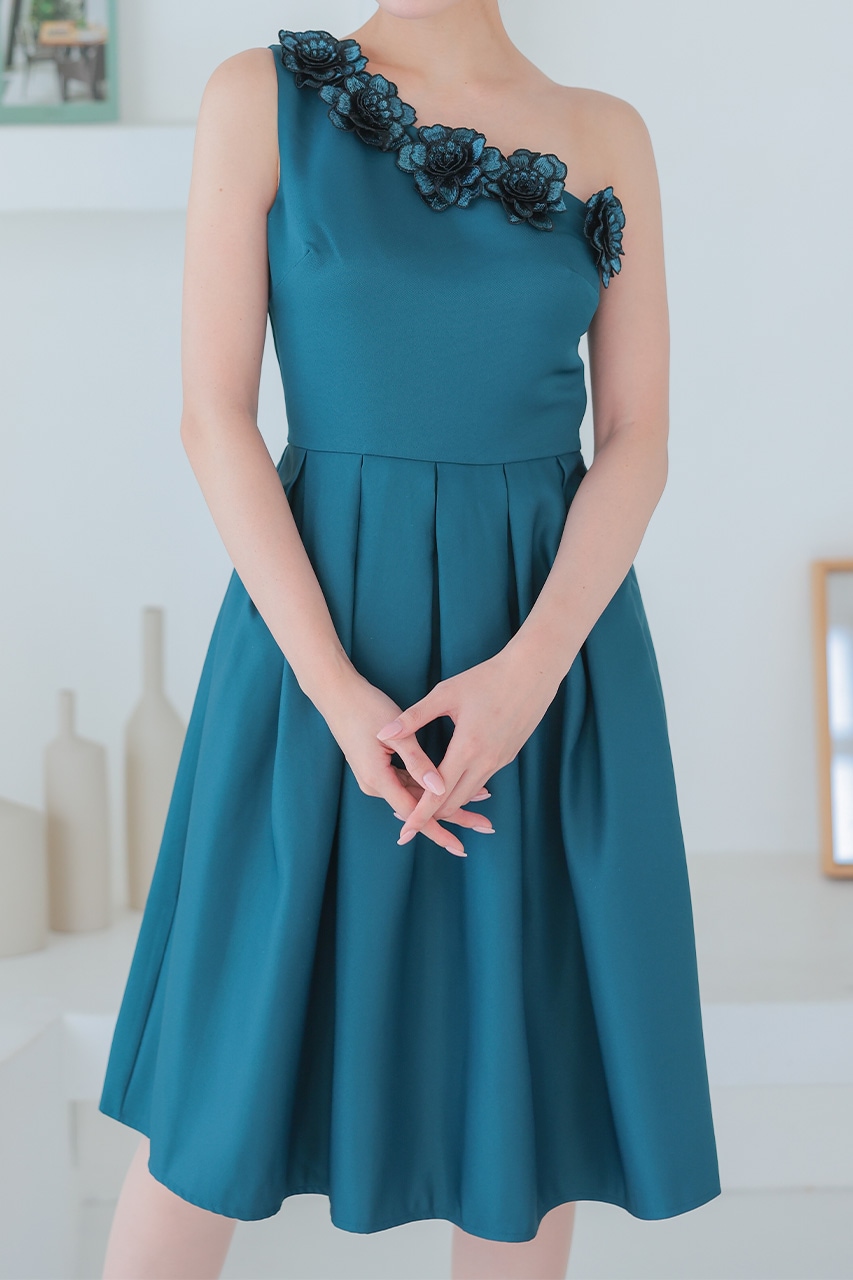 3Dフラワーディテールアシンメトリードレス Sサイズ｜結婚式の