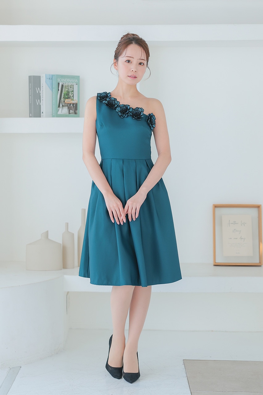 3Dフラワーディテールアシンメトリードレス Sサイズ｜結婚式の