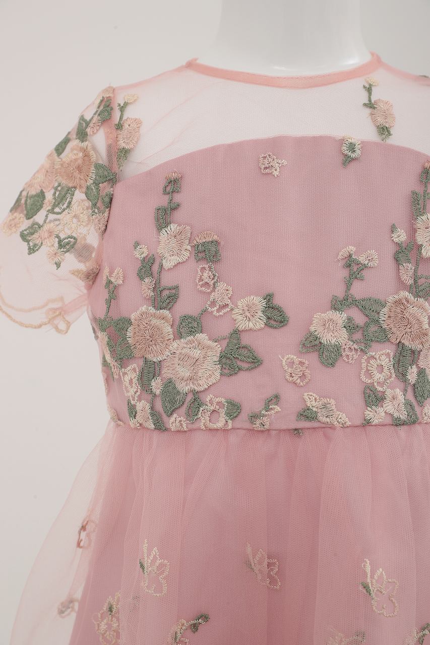 Kids フラワー刺繍シアーレースドレス 6歳｜結婚式のパーティードレス