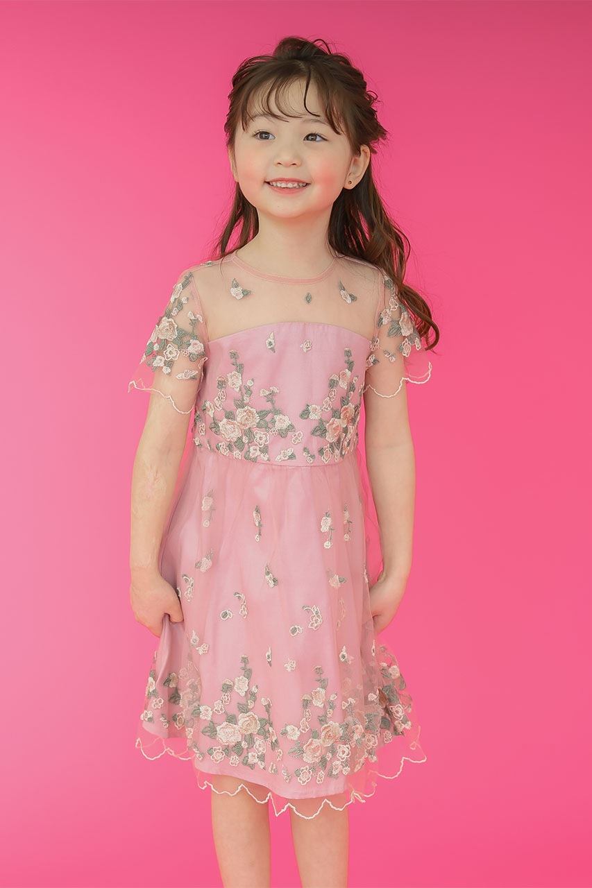 ドレス120cmホワイトフラワーキッズロングドレス7才レンタルスタジオ貸衣装 Kids フラワー刺繍シアーレースドレス 6歳｜結婚式のパーティー