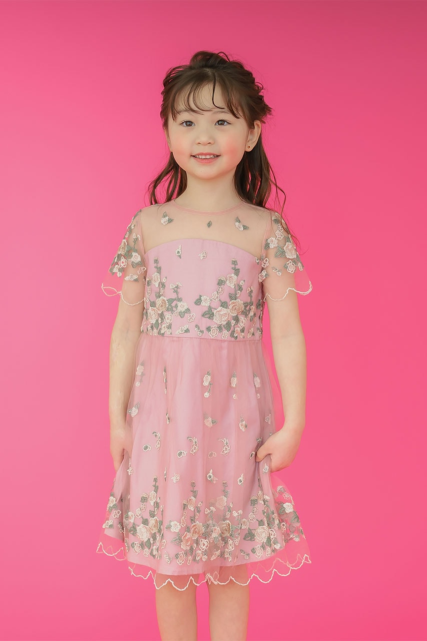 子供用水色レースドレス&ジャケットセット 120cm Kids フラワー刺繍シアーレースドレス 6歳|結婚式のパーティー