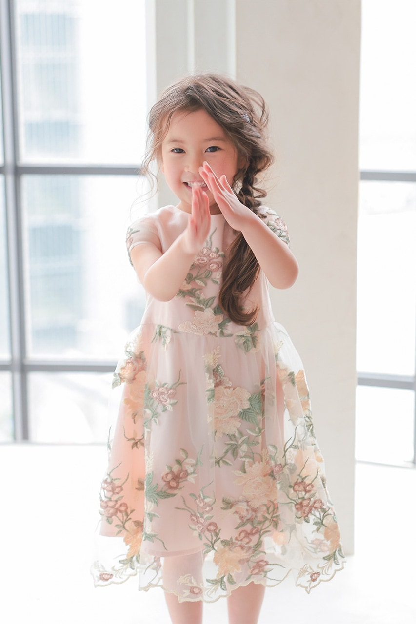 Kids エンブロイダリーAラインドレス イエロー 6歳｜結婚式の