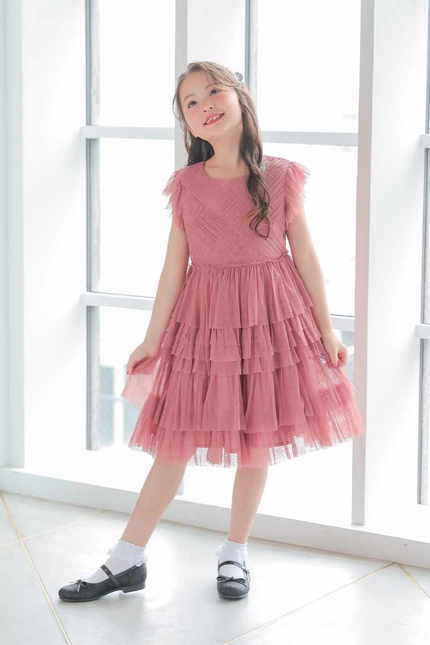 Kids ソフトチュールティアードドレス 8歳｜結婚式のパーティードレス
