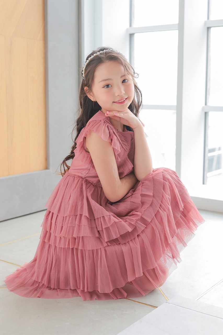 Kids ソフトチュールティアードドレス 8歳｜結婚式のパーティードレス