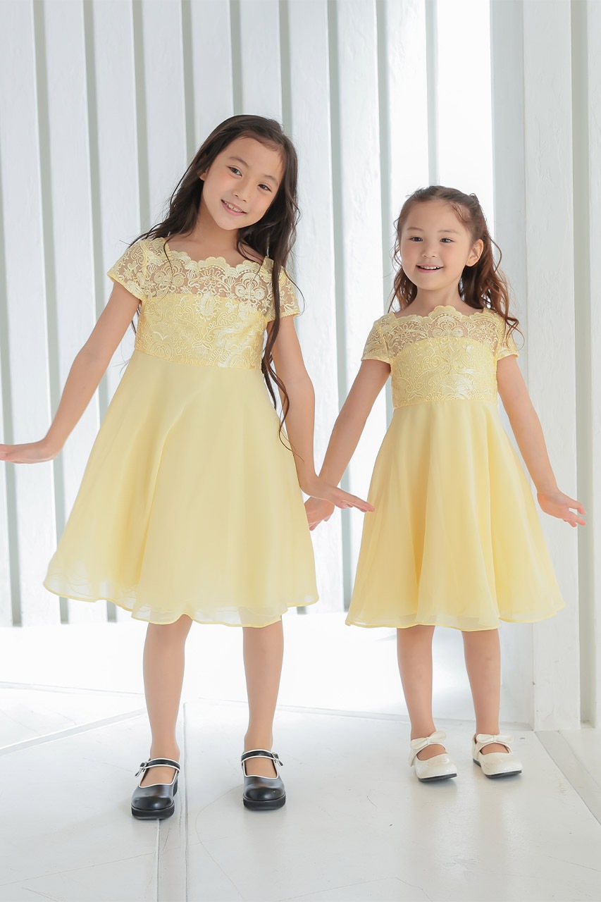 【国内配送】 Kids エンブロイダリーAラインドレス イエロー 6歳｜結婚式の フォーマル・ドレス・スーツ