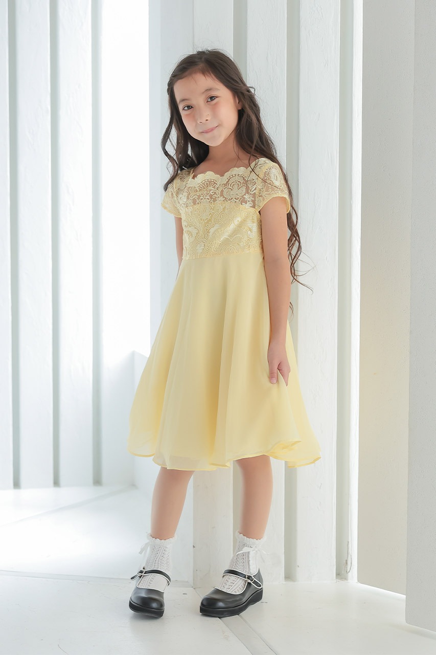 Kids エンブロイダリーAラインドレス イエロー 6歳｜結婚式の