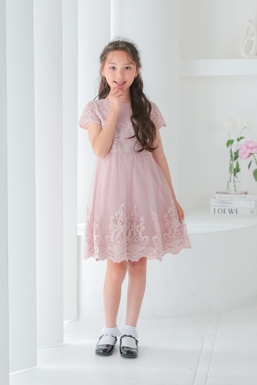 Kids レースフレアパーティードレス ピンク 5歳｜結婚式の