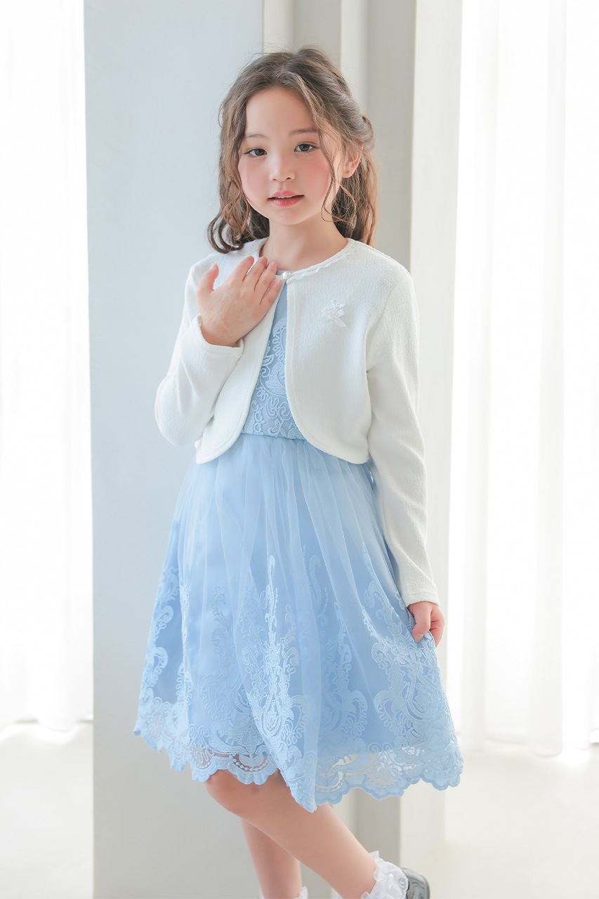 Kids レースフレアパーティードレス ライトブルー 6歳｜結婚式の