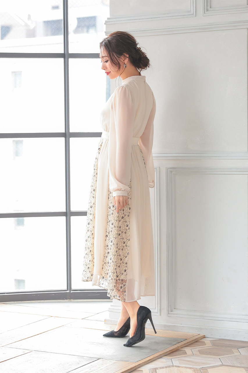 サイドレースシフォンワンピース Mサイズ|結婚式のパーティードレス 