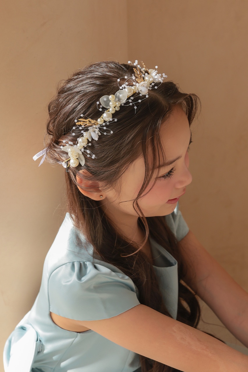 販売のみ】Kids パール＆フラワー ゴールドヘッドドレス｜結婚式の