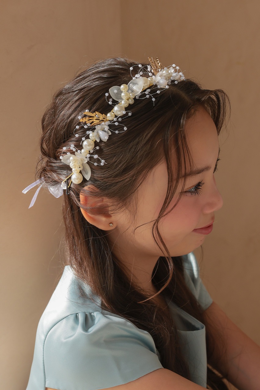販売のみ】Kids パール＆フラワー ゴールドヘッドドレス｜結婚式の