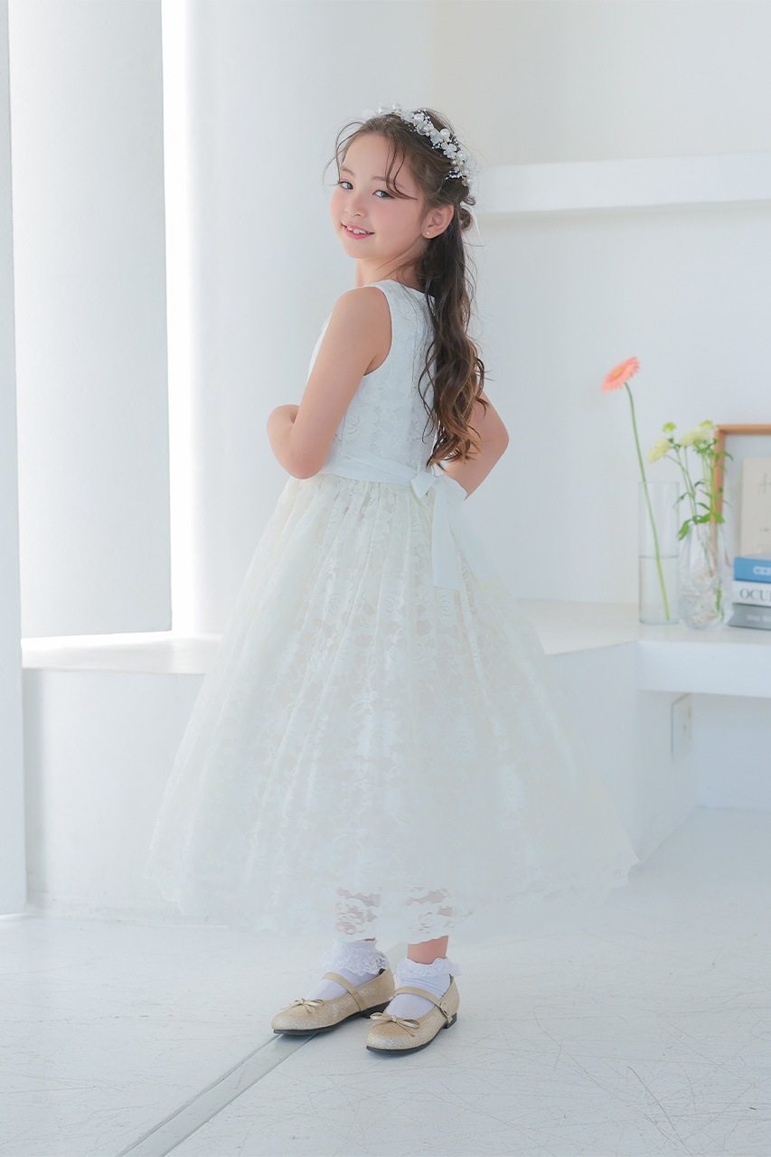 Kids パールカラーレースロングドレス 5-6歳｜結婚式のパーティー