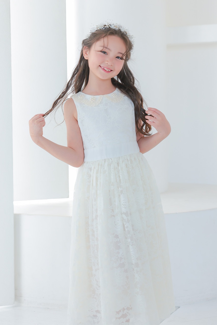 Kids パールカラーレースロングドレス 7-8歳｜結婚式の