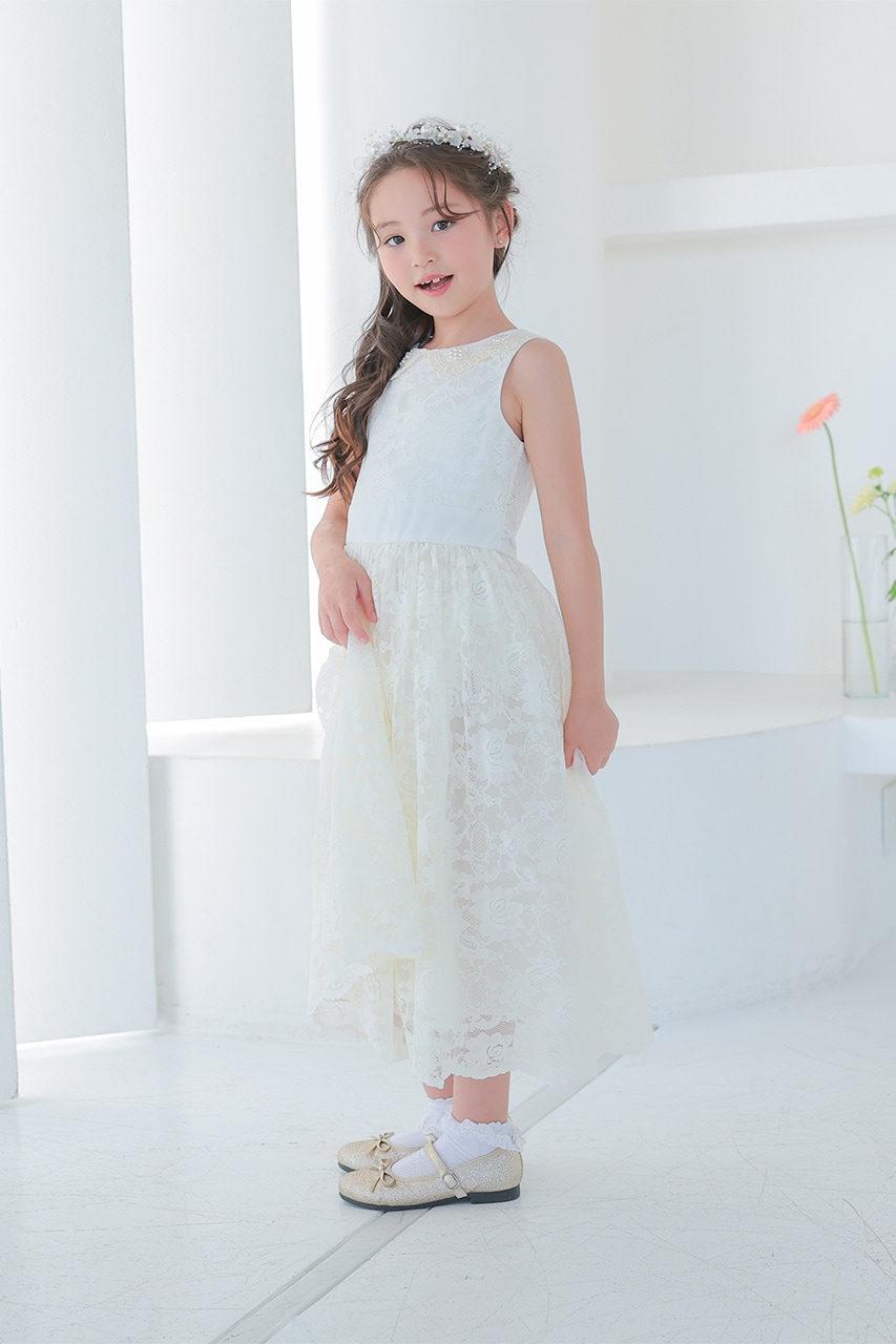 Kids パールカラーレースロングドレス 7-8歳｜結婚式の