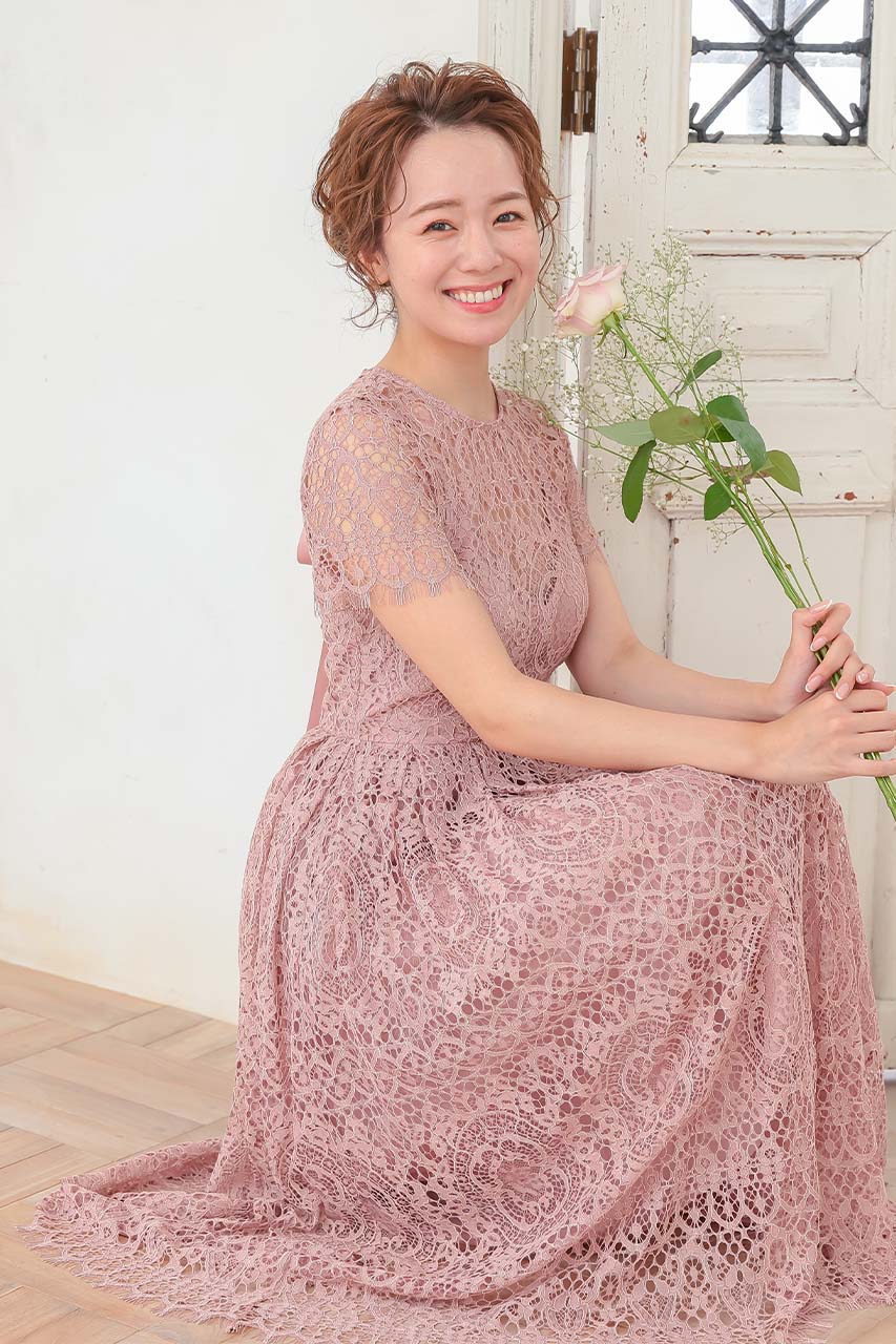 バックリボンレースフレアドレス｜結婚式のパーティードレスなら
