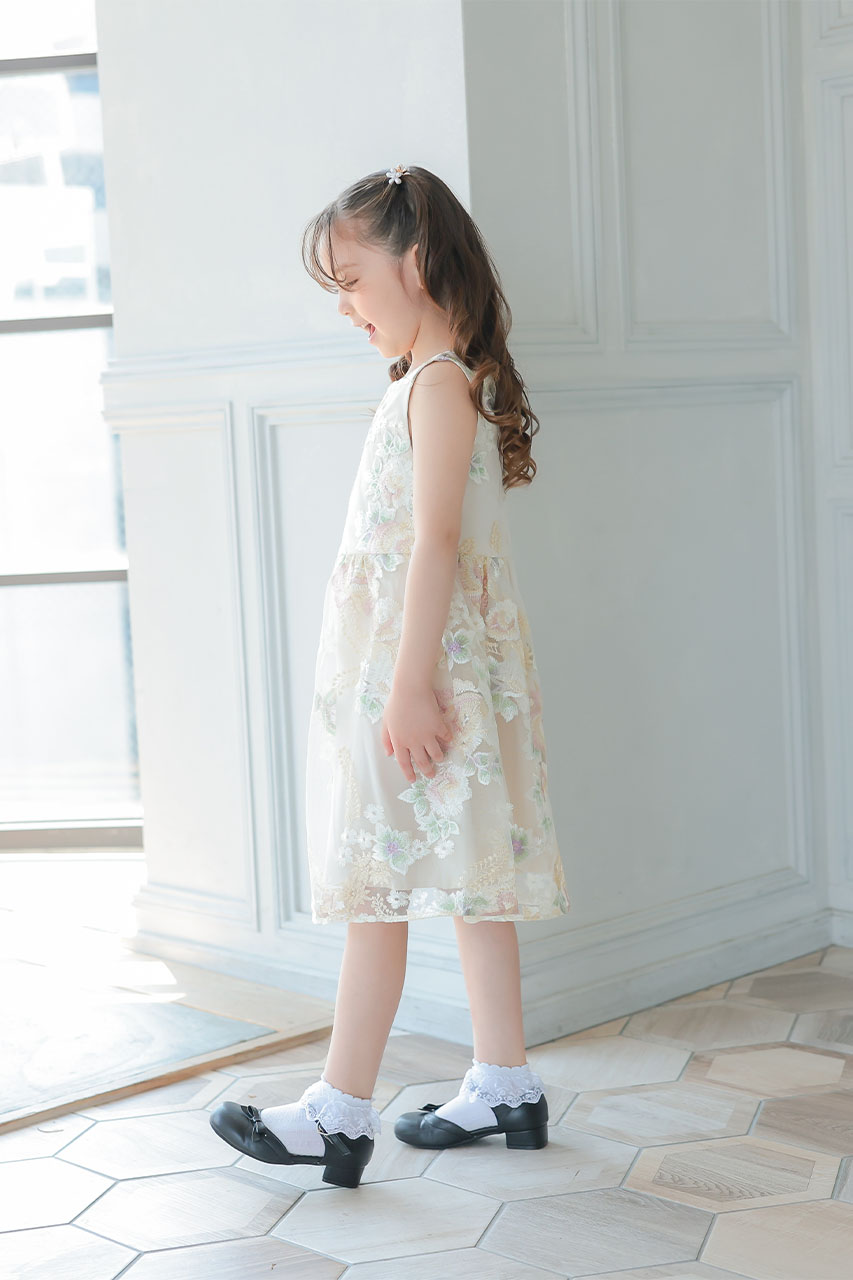 Kids エンブロイダリーフラワードレス クリーム 3歳｜結婚式の