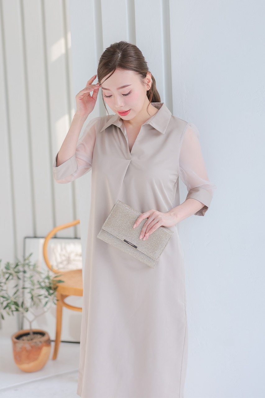 Favorite Daughter ワンピース ドレス ロングスリーブ シャツ シアースリーブシャツワンピース グレージュ/S|結婚式の