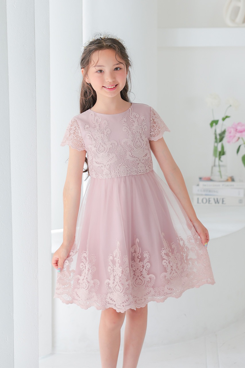 Kids レースフレアパーティードレス ピンク 7歳｜結婚式のパーティー