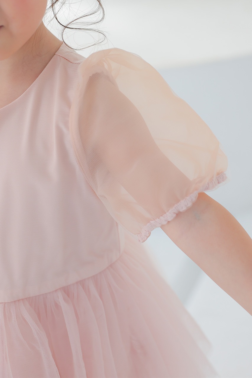 Kids パフスリーブティアードチュールドレスピンク 3歳｜結婚式の