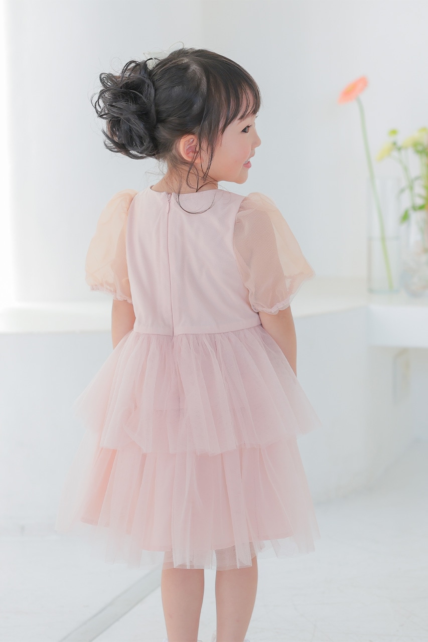 Kids パフスリーブティアードチュールドレスピンク 3歳｜結婚式の
