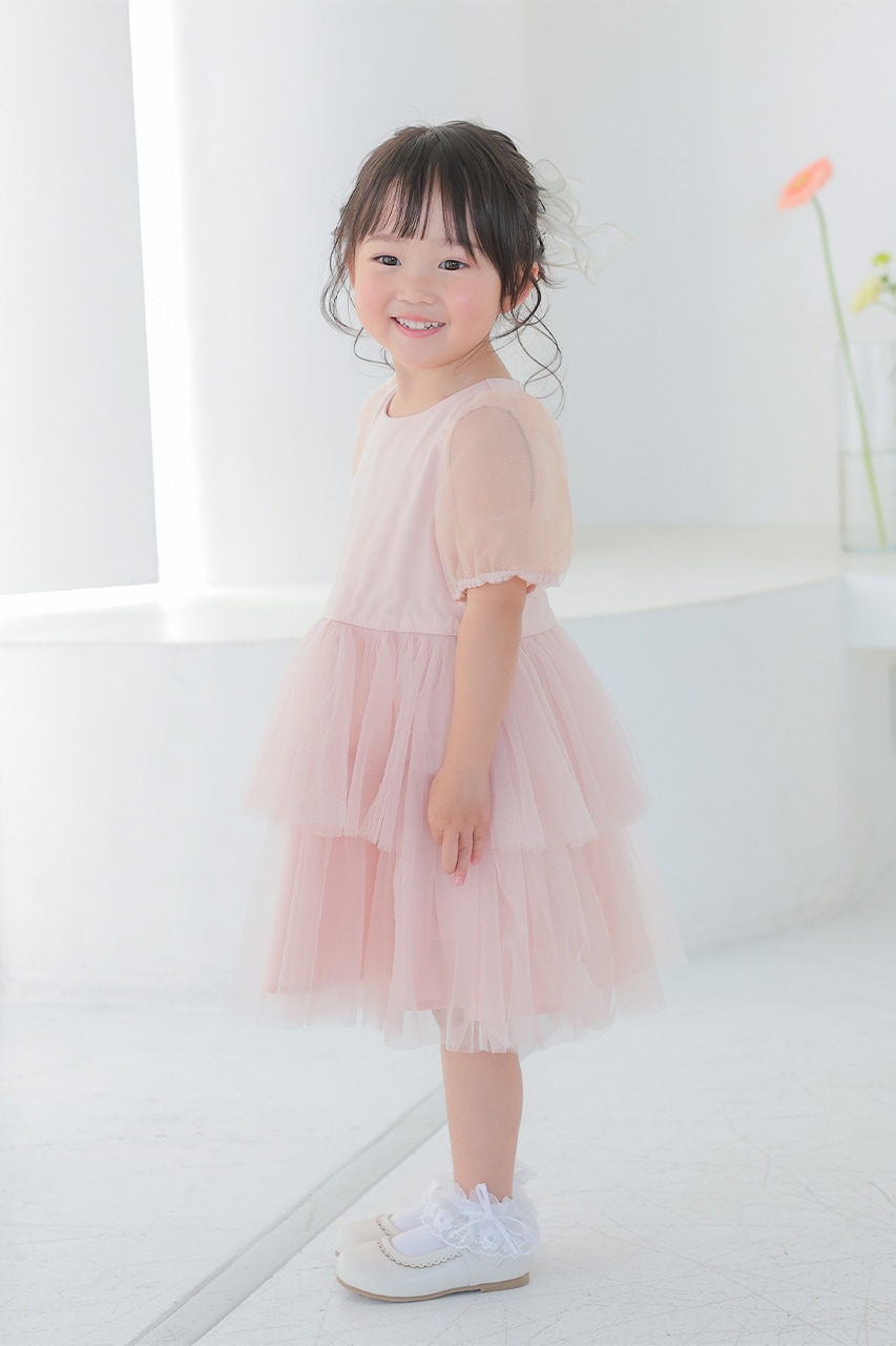 Kids パフスリーブティアードチュールドレスピンク 3歳｜結婚式の