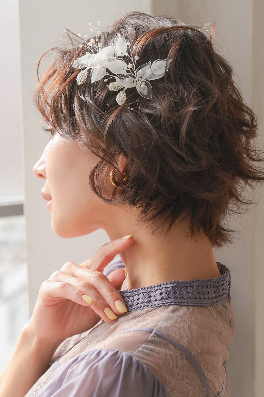 販売のみ】クリアフラワー＆パールヘアピン シルバー｜結婚式の