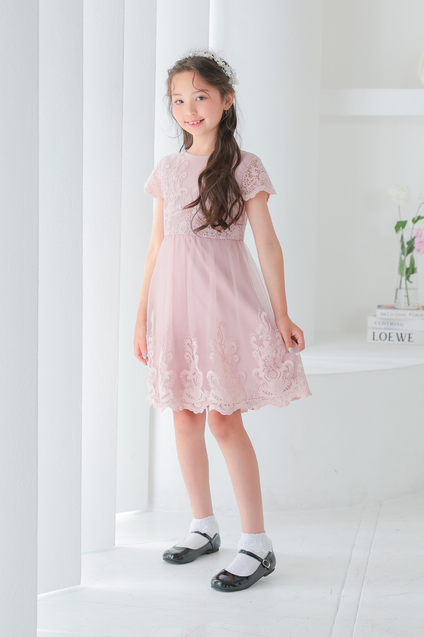 Kids レースフレアパーティードレス ピンク 8歳｜結婚式の