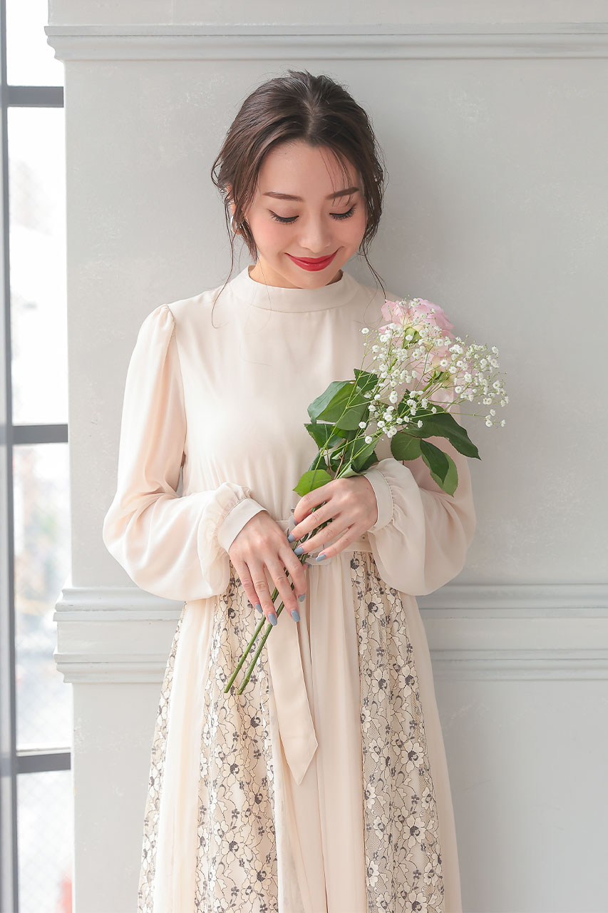 サイドレースシフォンワンピース Sサイズ｜結婚式のパーティー