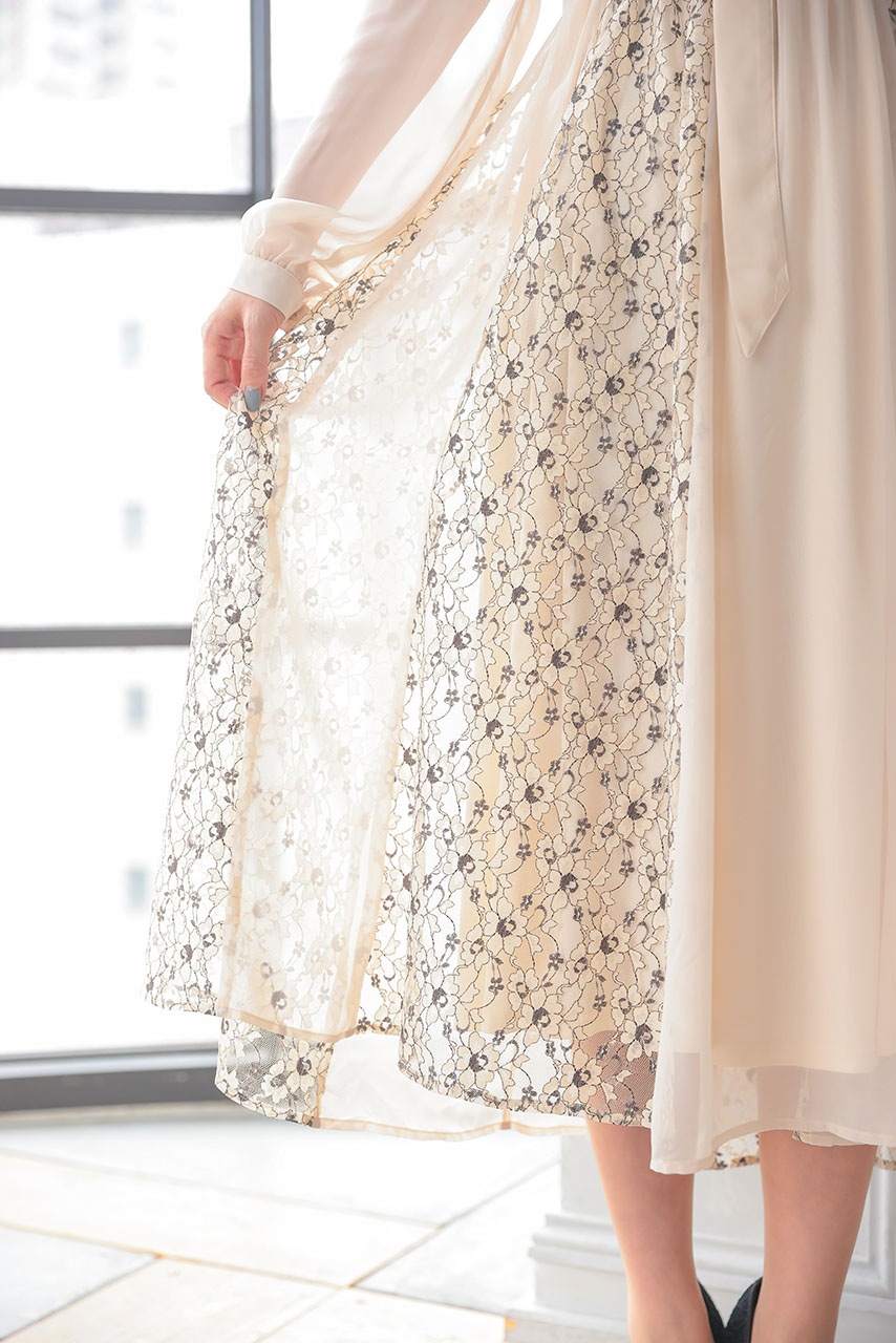 サイドレースシフォンワンピース Sサイズ｜結婚式のパーティードレス