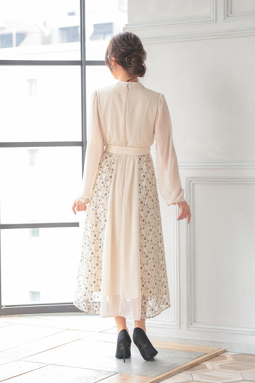 サイドレースシフォンワンピース Sサイズ｜結婚式のパーティードレス