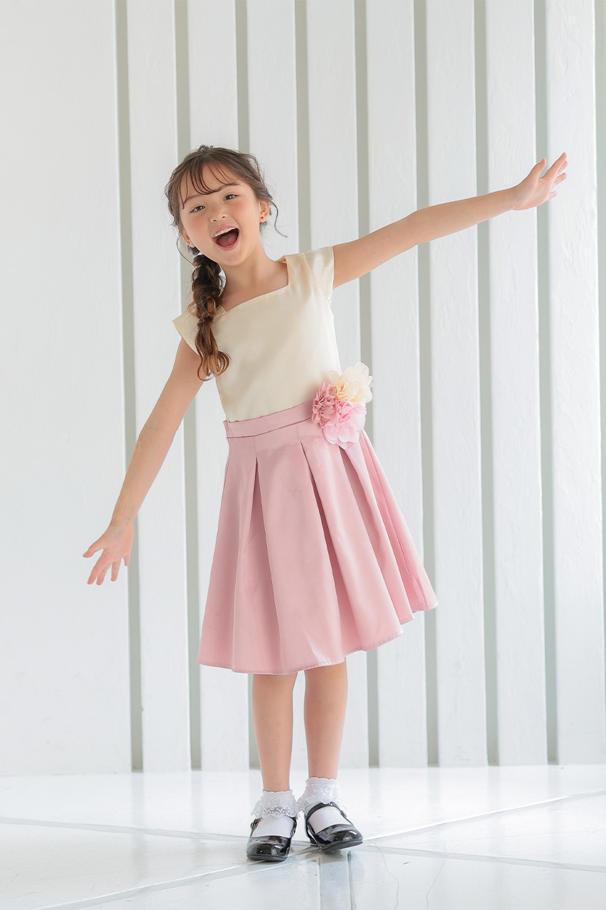 Kids フラワーコサージュバイカラーサテンドレス 5-6歳｜結婚式