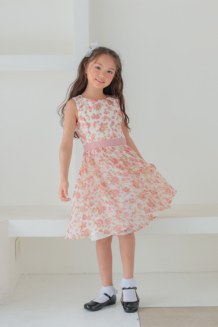 Kids フラワーシフォンウエストリボンドレス 9-10歳｜結婚式の